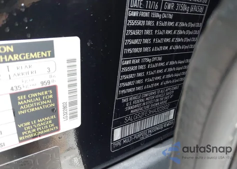 2017 Land Rover Range Rover 5.0L V8 Supercharged z USA, uszkodzony, nr VIN SALGS2FE3HA322802